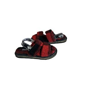 Pajar Canada Mara Strap Plaid Faux Fur Slingback Slippers Lumberjack- Size 5-5.5